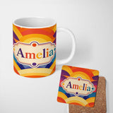 Personalized Custom Name Abstract Rainbow Landscape Curved Layers Style Seamless Pattern 11oz Ceramic Coffee Tea Mug White Large Handle