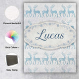 Personalised Name Blue Glitter Reindeer Christmas White Background Custom  Unique Canvas Wall Art Print Decor Picture Ready to Hang