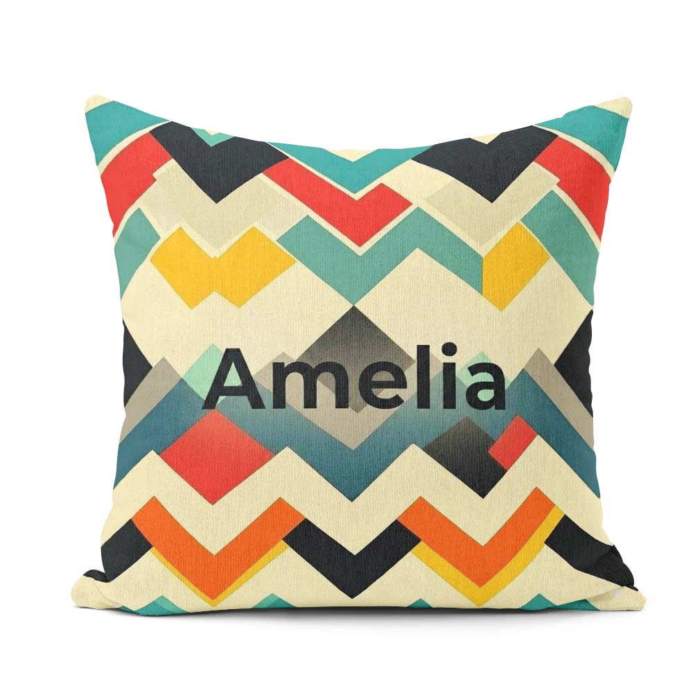 Custom Name Abstract Zigzag Geometric Shapes Bold Color Seamless Square Filled Cushion Throw Pillow Sofa Bed Home Decor Zip Washable UK Made