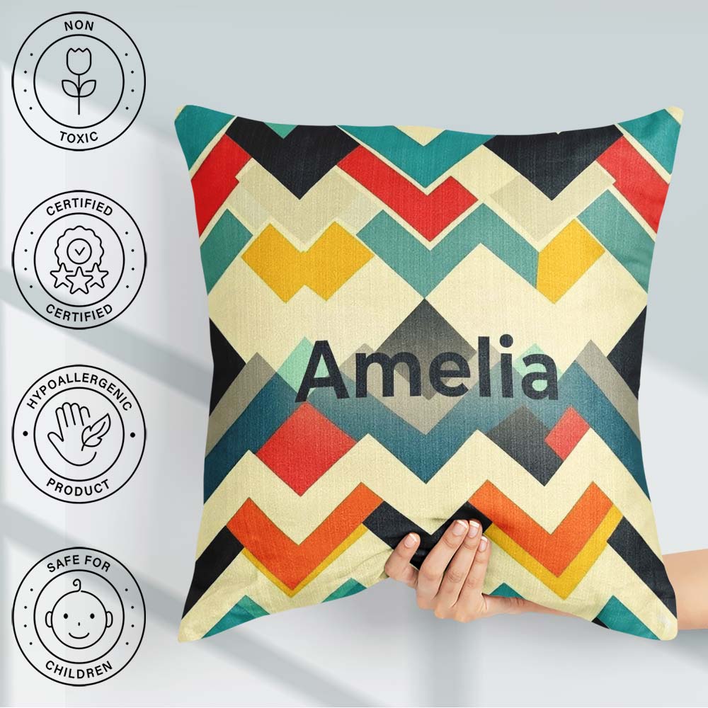 Custom Name Abstract Zigzag Geometric Shapes Bold Color Seamless Square Filled Cushion Throw Pillow Sofa Bed Home Decor Zip Washable UK Made