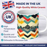 Personalized Custom Name Abstract Zigzag Geometric Shapes Bold Color Blocks Seamless Pattern 11oz Ceramic Coffee Tea Mug White Large Handle