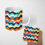 Personalized Custom Name Abstract Flowing Wave Layers Colorful Seamless Pattern Name Cute 11oz Ceramic Coffee Tea Mug White Large Handle