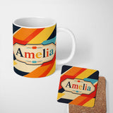 Personalized Custom Name Abstract Geometric Diagonal Color Blocks Modern Art Seamless 11oz Ceramic Coffee Tea Mug White Large Handle