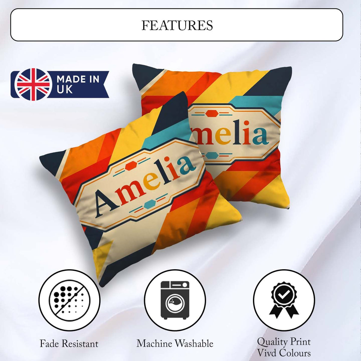 Custom Name Abstract Geometric Diagonal Color Blocks Modern Art Square Filled Cushion Throw Pillow Sofa Bed Home Decor Zip Washable UK Made