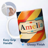 Personalized Custom Name Abstract Geometric Diagonal Color Blocks Modern Art Seamless 11oz Ceramic Coffee Tea Mug White Large Handle
