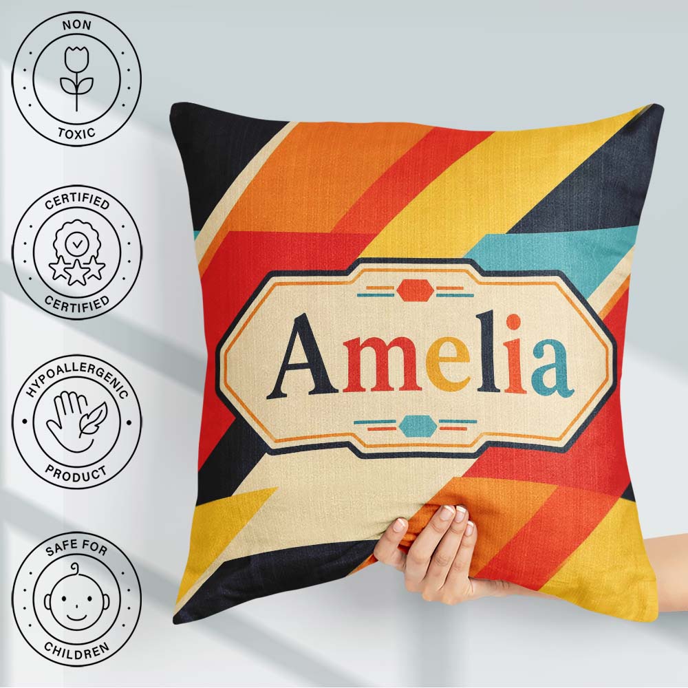 Custom Name Abstract Geometric Diagonal Color Blocks Modern Art Square Filled Cushion Throw Pillow Sofa Bed Home Decor Zip Washable UK Made