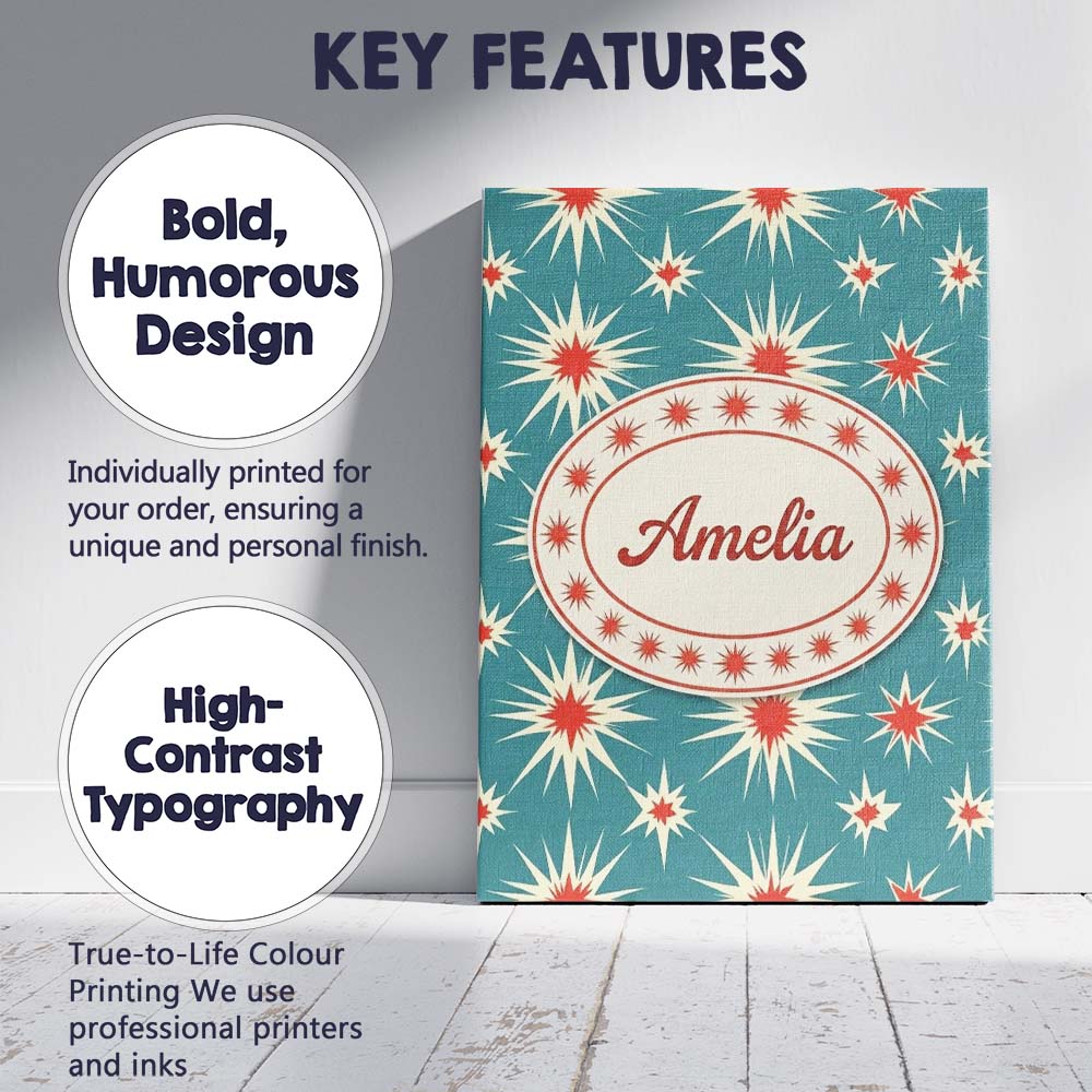 Personalised Name Abstract Starburst Custom Premium Decorative Design Modern Room Accent Canvas Wall Art Print Decor Picture Ready to Hang