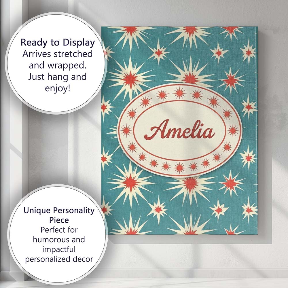 Personalised Name Abstract Starburst Custom Premium Decorative Design Modern Room Accent Canvas Wall Art Print Decor Picture Ready to Hang