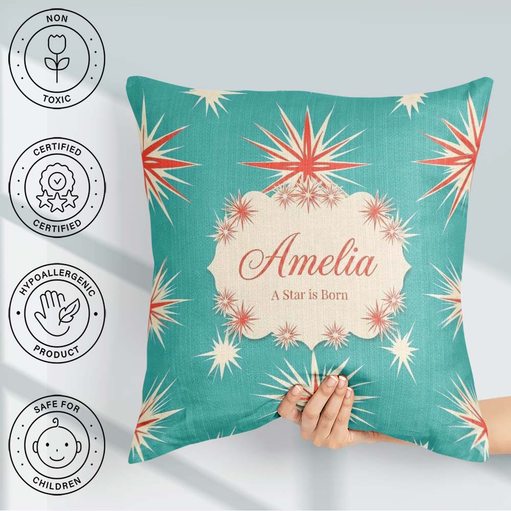 Custom Name Abstract Large Starburst Shapes Minimal Pattern Name Square Filled Cushion Throw Pillow Sofa Bed Home Decor Zip Washable UK Made