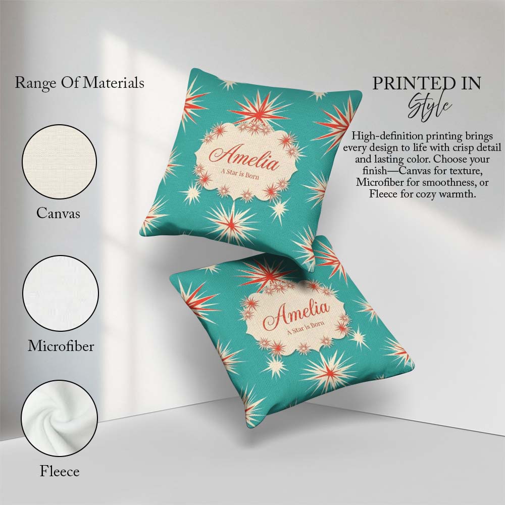 Custom Name Abstract Large Starburst Shapes Minimal Pattern Name Square Filled Cushion Throw Pillow Sofa Bed Home Decor Zip Washable UK Made