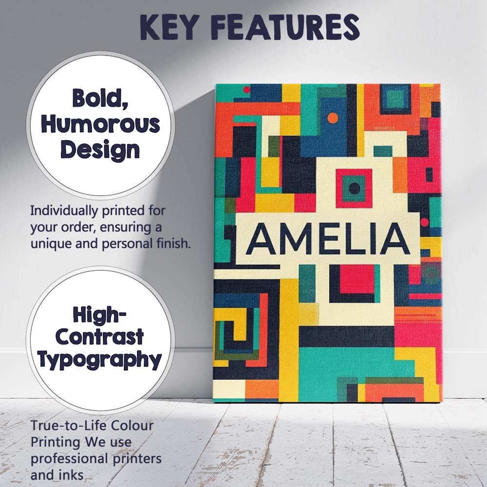 Personalised Name Abstract Colorful Geometric Custom Unique Gift Idea Modern Room Accent Canvas Wall Art Print Decor Picture Ready to Hang