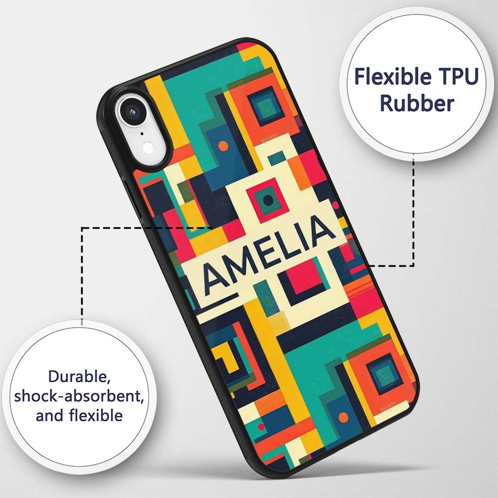 Abstract Colorful Geometric Blocks Modern Art Custom Name Protective Phone Case Mobile Cover Durable Everyday Smartphone Shock Resistant