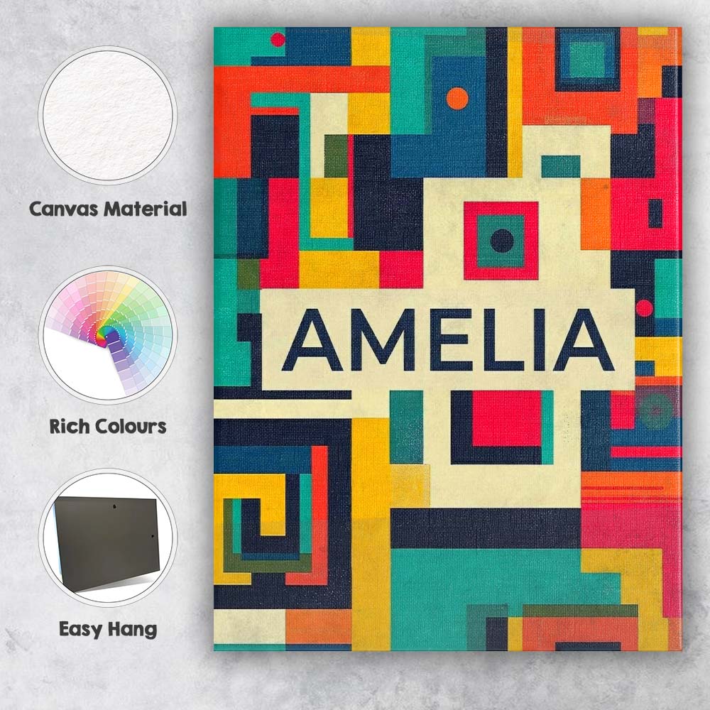 Personalised Name Abstract Colorful Geometric Custom Unique Gift Idea Modern Room Accent Canvas Wall Art Print Decor Picture Ready to Hang