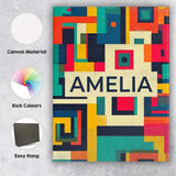 Personalised Name Abstract Colorful Geometric Custom Unique Gift Idea Modern Room Accent Canvas Wall Art Print Decor Picture Ready to Hang