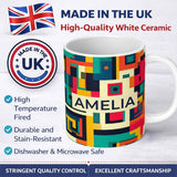 Personalized Custom Name Abstract Colorful Geometric Blocks Modern Art Seamless Pattern Name 11oz Ceramic Coffee Tea Mug White Large Handle