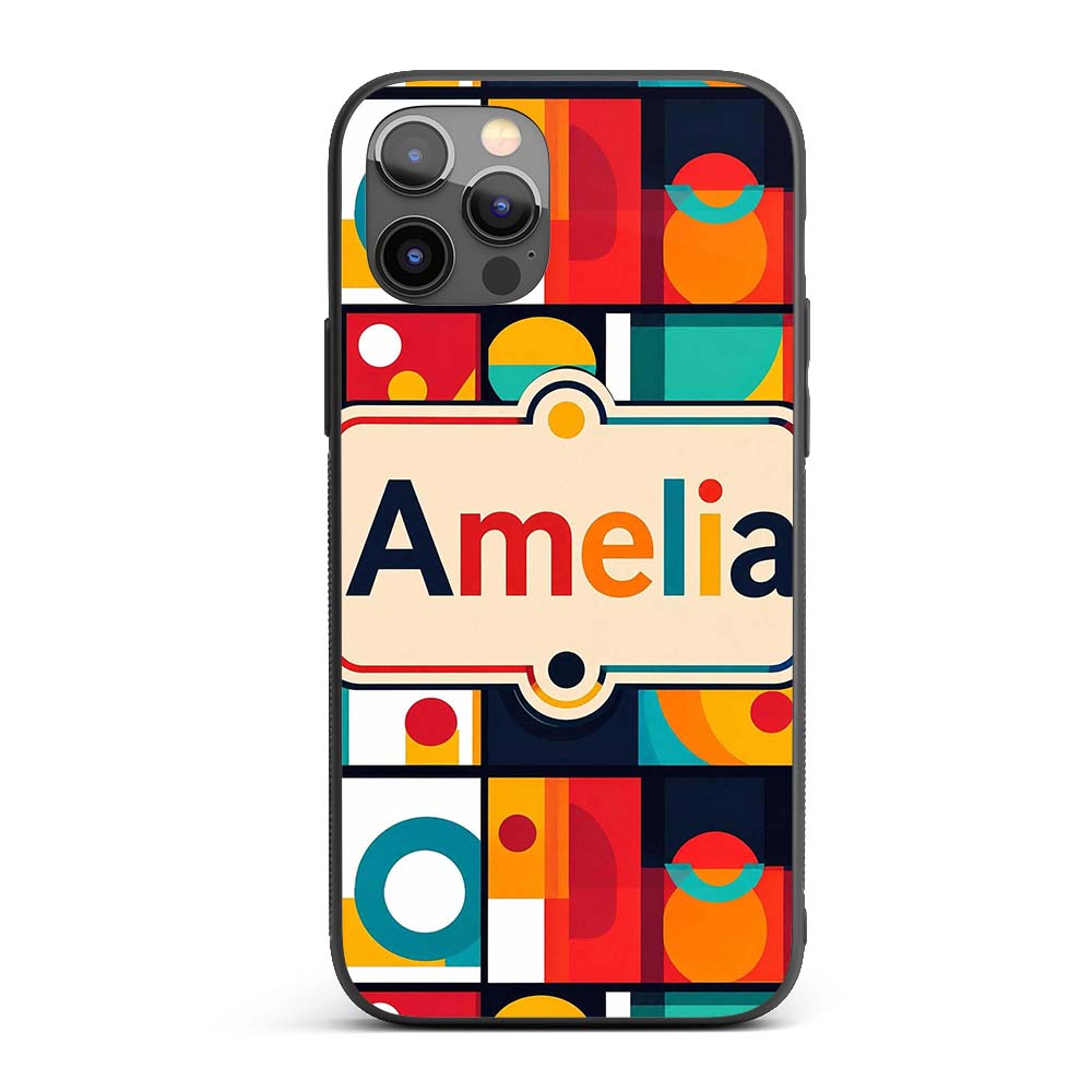 Abstract Circular Geometric Shapes Grid Seamless Custom Name Protective Phone Case Mobile Cover Durable Everyday Smartphone Shock Resistant