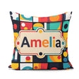 Custom Name Abstract Circular Geometric Shapes Grid Pattern Name Square Filled Cushion Throw Pillow Sofa Bed Home Decor Zip Washable UK Made