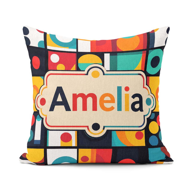 Custom Name Abstract Circular Geometric Shapes Grid Pattern Name Square Filled Cushion Throw Pillow Sofa Bed Home Decor Zip Washable UK Made