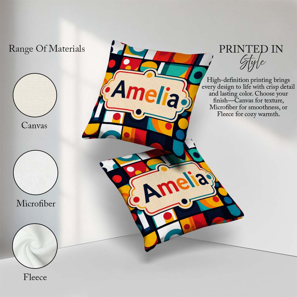 Custom Name Abstract Circular Geometric Shapes Grid Pattern Name Square Filled Cushion Throw Pillow Sofa Bed Home Decor Zip Washable UK Made