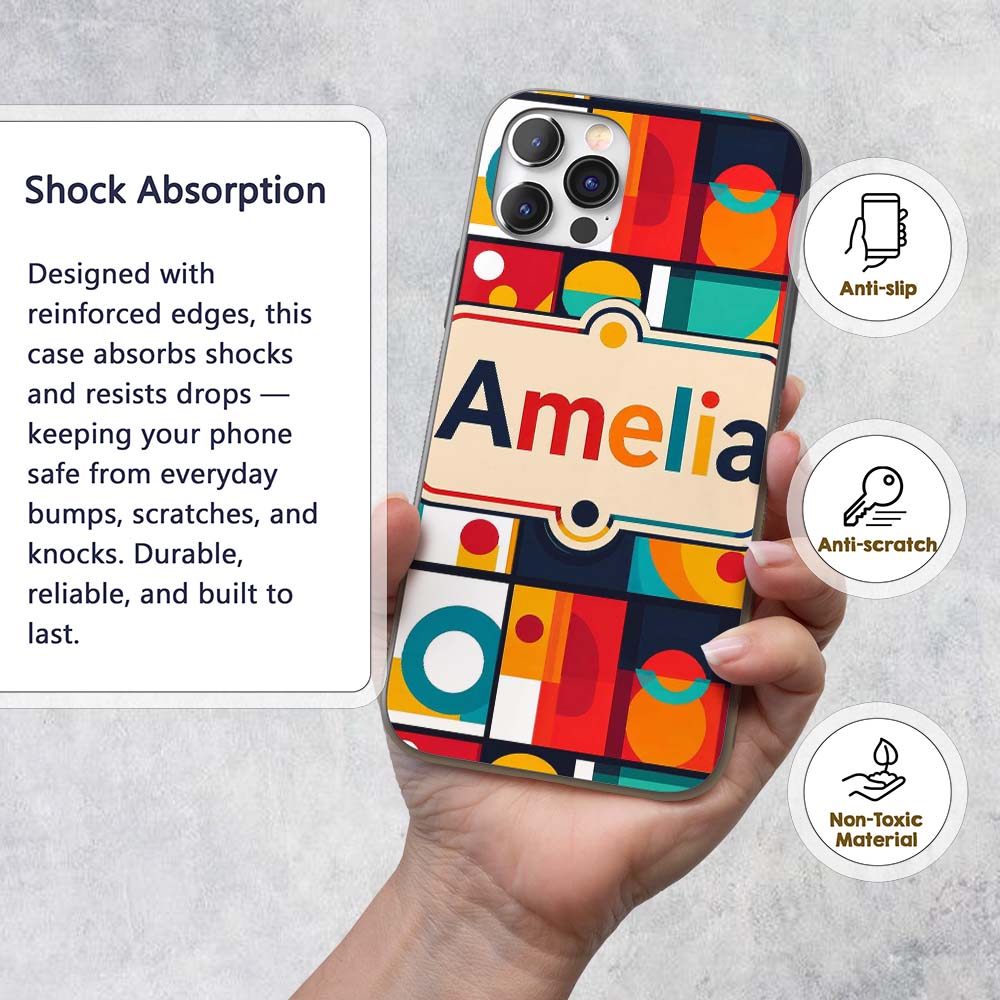 Abstract Circular Geometric Shapes Grid Seamless Custom Name Protective Phone Case Mobile Cover Durable Everyday Smartphone Shock Resistant