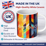 Personalized Custom Name Abstract Vertical Geometric Stripes Colorful Modern Seamless 11oz Ceramic Coffee Tea Mug White Large Handle
