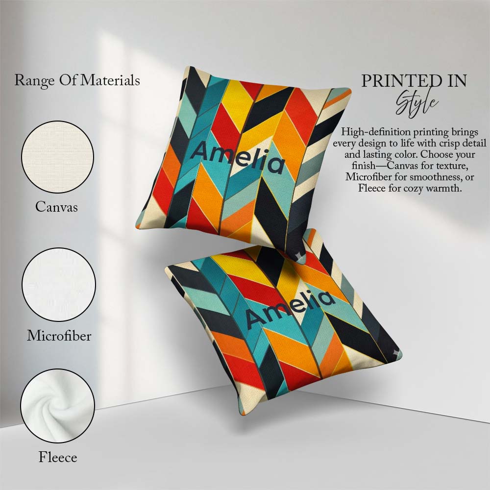 Custom Name Abstract Feather Chevron Colorful Seamless Name Cute Square Filled Cushion Throw Pillow Sofa Bed Home Decor Zip Washable UK Made