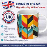 Personalized Custom Name Abstract Feather Chevron Stripes Colorful Seamless Pattern Name Cute 11oz Ceramic Coffee Tea Mug White Large Handle