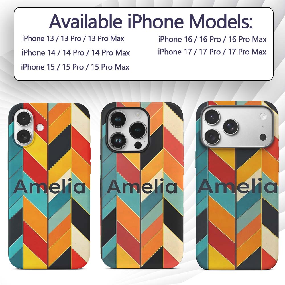 Abstract Feather Chevron Stripes Printed Design Custom Name Protective Phone Case Mobile Cover Durable Everyday Smartphone Shock Resistant