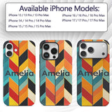 Abstract Feather Chevron Stripes Printed Design Custom Name Protective Phone Case Mobile Cover Durable Everyday Smartphone Shock Resistant