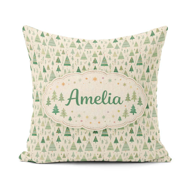 Custom Name Textured Forest Pine Trees Painterly Seamless Lovely Square Filled Cushion Throw Pillow Sofa Bed Home Decor Zip Washable UK Made