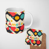 Personalized Custom Name Abstract Geometric Shapes Colorful Modern Seamless Pattern Name Cute 11oz Ceramic Coffee Tea Mug White Large Handle