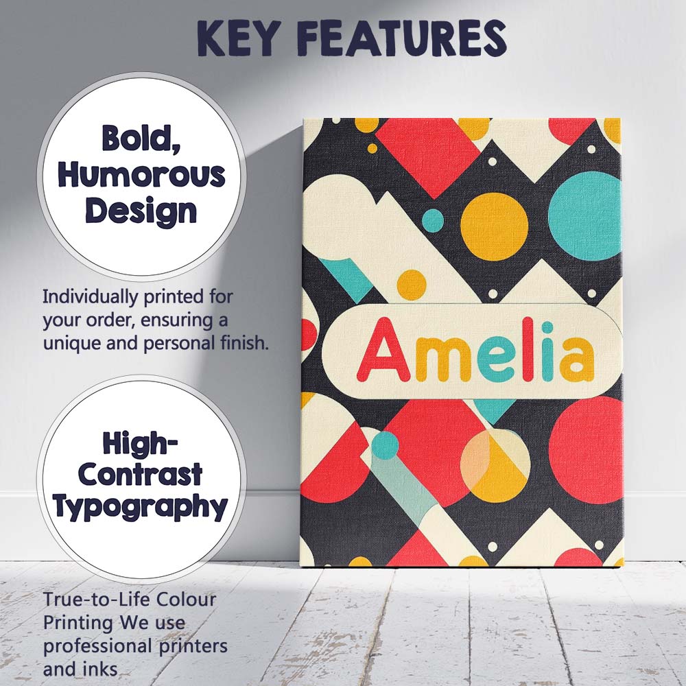 Personalised Name Abstract Geometric Shapes Custom  Bespoke Interior Contemporary Canvas Wall Art Print Decor Picture Ready to Hang