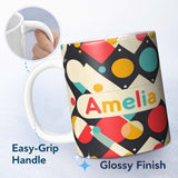 Personalized Custom Name Abstract Geometric Shapes Colorful Modern Seamless Pattern Name Cute 11oz Ceramic Coffee Tea Mug White Large Handle