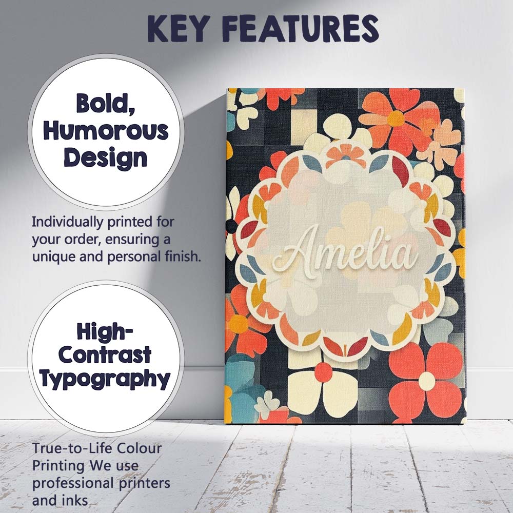Personalised Name Abstract Floral Daisy Custom  Modern Room Accent Elegant Feature Canvas Wall Art Print Decor Picture Ready to Hang