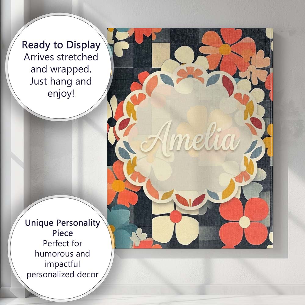 Personalised Name Abstract Floral Daisy Custom  Modern Room Accent Elegant Feature Canvas Wall Art Print Decor Picture Ready to Hang