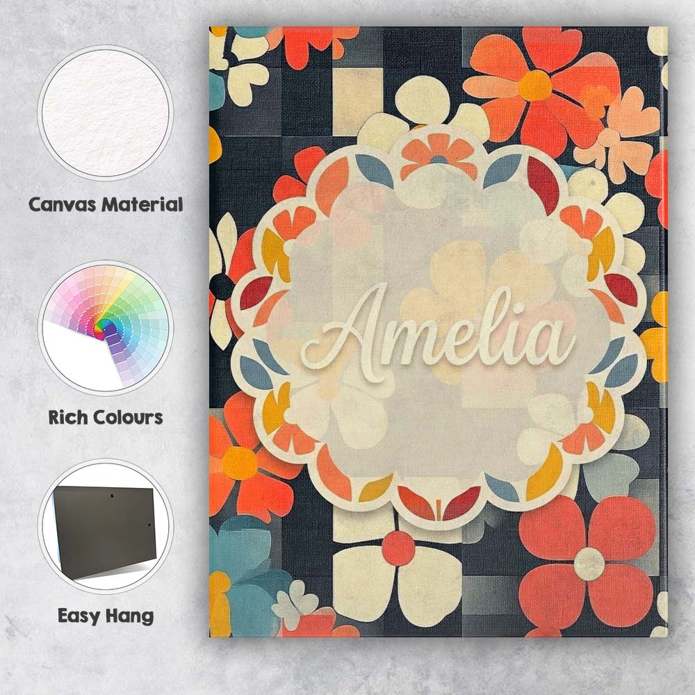 Personalised Name Abstract Floral Daisy Custom  Modern Room Accent Elegant Feature Canvas Wall Art Print Decor Picture Ready to Hang