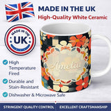 Personalized Custom Name Abstract Floral Daisy Pattern Dark Background Seamless Name Cute 11oz Ceramic Coffee Tea Mug White Large Handle