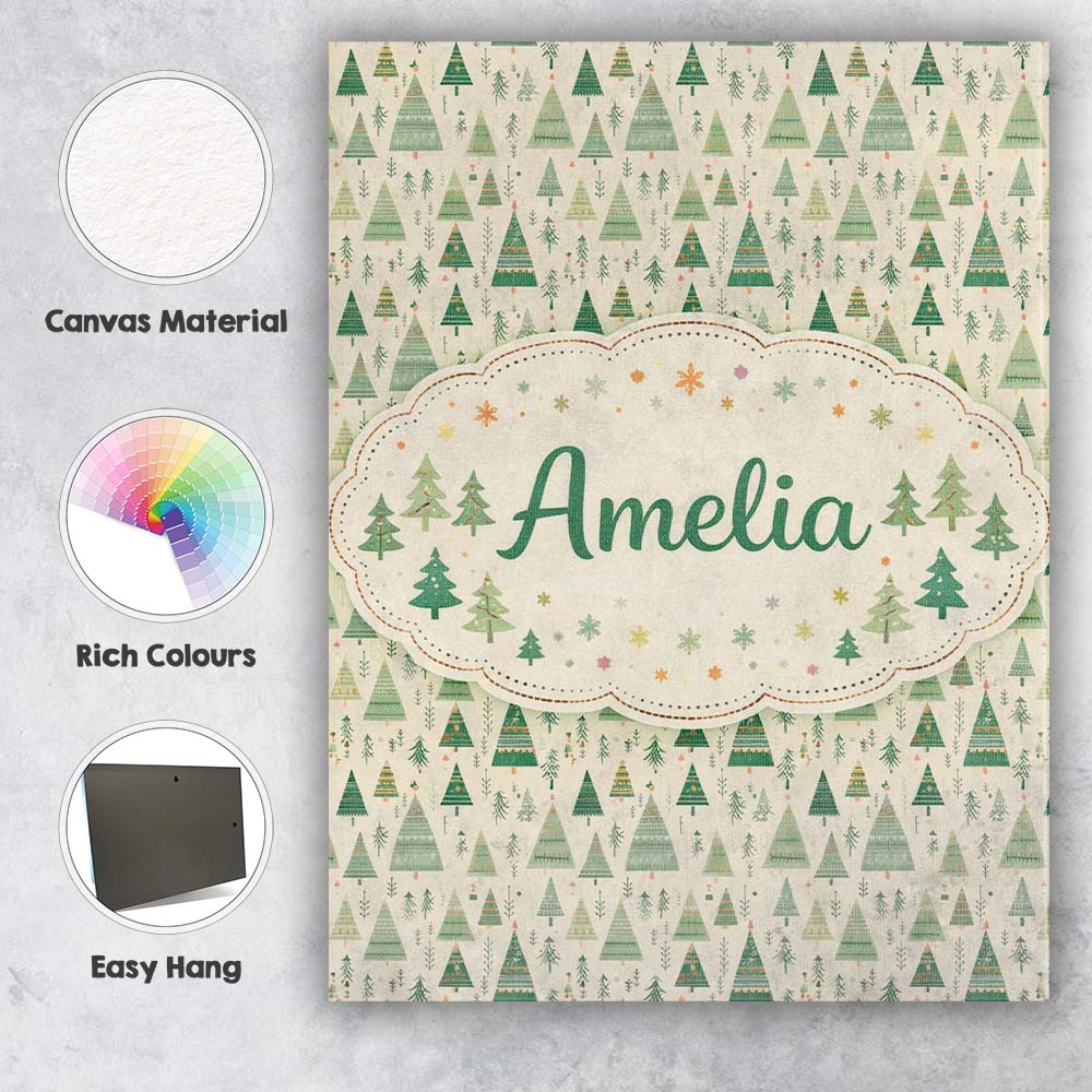 Personalised Name Textured Forest Pine Trees Painterly Seamless Custom  Statement Canvas Wall Art Print Decor Picture Ready to Hang