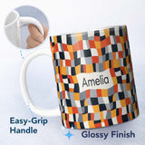 Personalized Custom Name Abstract Organic Curved Shapes Color Blocks Seamless Pattern Name 11oz Ceramic Coffee Tea Mug White Large Handle