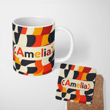 Personalized Custom Name Abstract Wavy Checkerboard Pattern Bold Colors Seamless Name Cute 11oz Ceramic Coffee Tea Mug White Large Handle