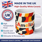Personalized Custom Name Abstract Wavy Checkerboard Pattern Bold Colors Seamless Name Cute 11oz Ceramic Coffee Tea Mug White Large Handle