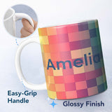 Personalized Custom Name Abstract Gradient Square Tiles Soft Color Grid Seamless Pattern 11oz Ceramic Coffee Tea Mug White Large Handle