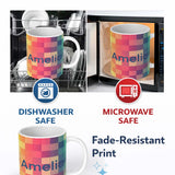 Personalized Custom Name Abstract Gradient Square Tiles Soft Color Grid Seamless Pattern 11oz Ceramic Coffee Tea Mug White Large Handle