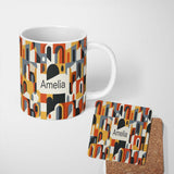Personalized Custom Name Abstract Rounded Geometric Blocks Colorful Seamless Pattern Name 11oz Ceramic Coffee Tea Mug White Large Handle