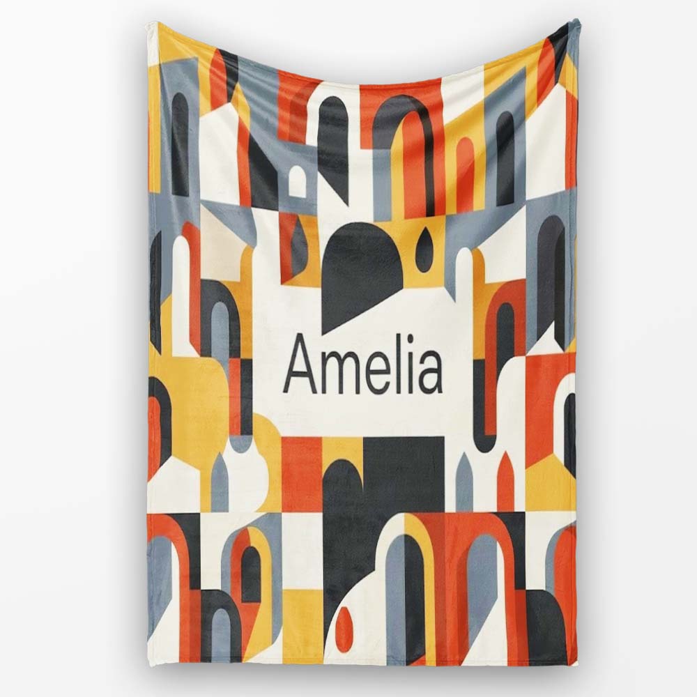 Abstract Rounded Geometric Blocks Colorful Seamless Pattern Name  Personalised Custom Name Super Soft Fleece Blanket Bed Sofa Throw