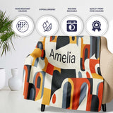 Abstract Rounded Geometric Blocks Colorful Seamless Pattern Name  Personalised Custom Name Super Soft Fleece Blanket Bed Sofa Throw