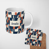 Personalized Custom Name Abstract Geometric Curved Shapes Colorful Seamless Pattern Name Cute 11oz Ceramic Coffee Tea Mug White Large Handle