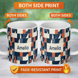 Personalized Custom Name Abstract Geometric Curved Shapes Colorful Seamless Pattern Name Cute 11oz Ceramic Coffee Tea Mug White Large Handle