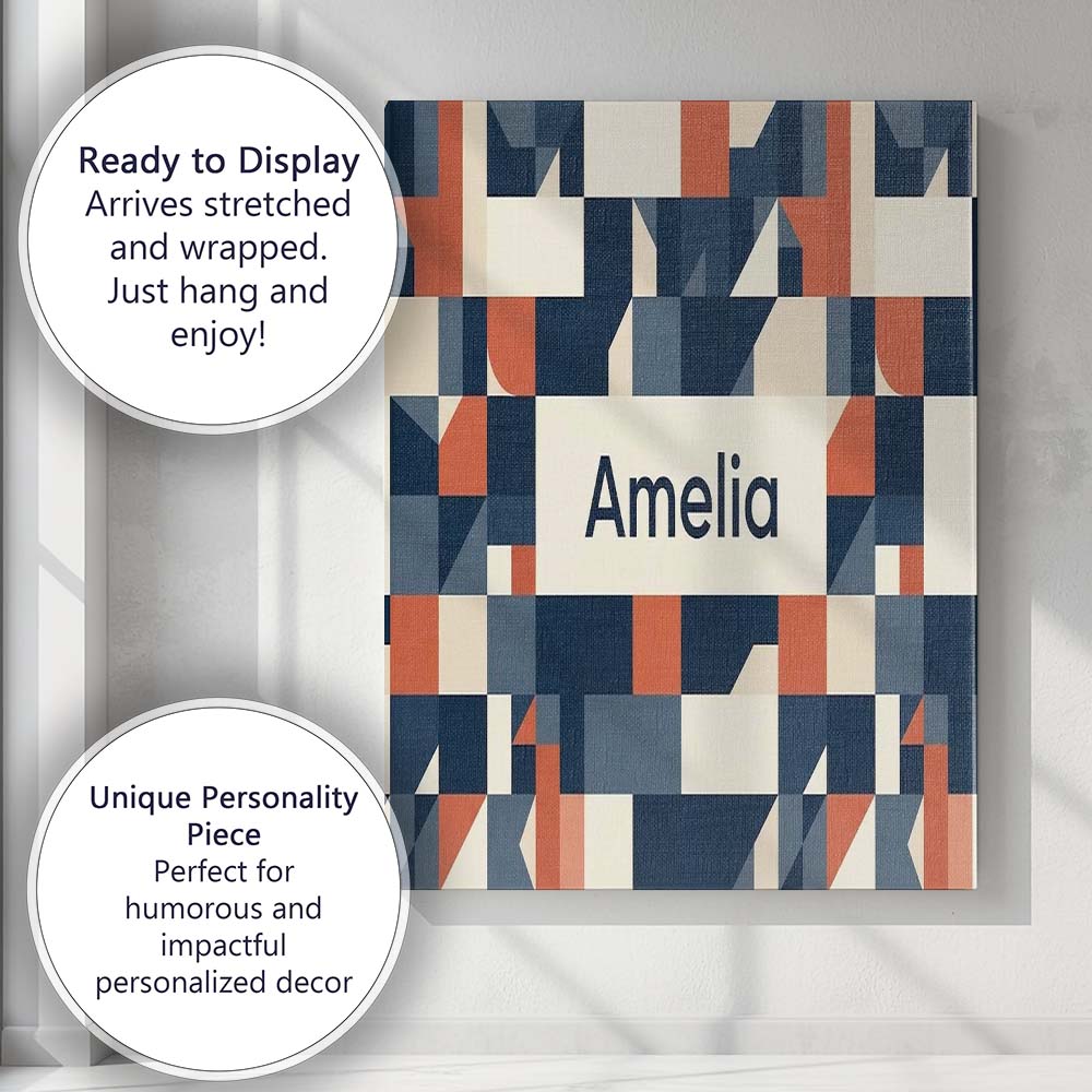 Personalised Name Abstract Geometric Curved Custom  Bespoke Interior Contemporary Canvas Wall Art Print Decor Picture Ready to Hang