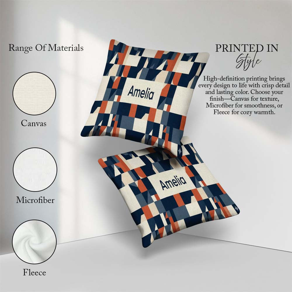 Custom Name Abstract Geometric Curved Colorful Pattern Name Cute Square Filled Cushion Throw Pillow Sofa Bed Home Decor Zip Washable UK Made